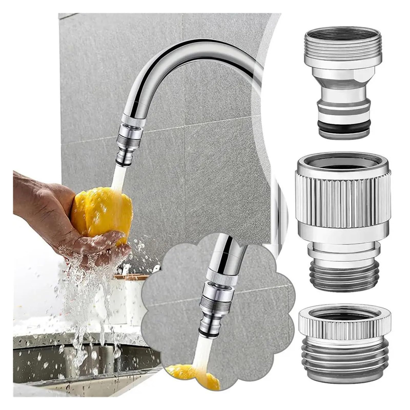 Juego de adaptadores de grifo para manguera de jardín y conexión de ducha, conectores rápidos para herramientas de riego, montaje de lavabo para una fácil instalación