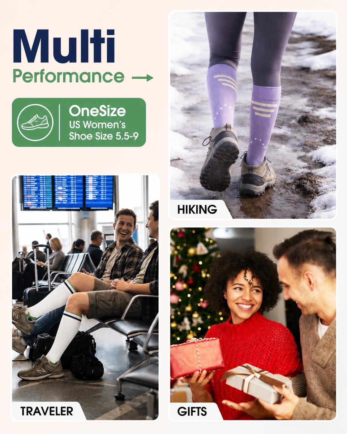 Compression Socks for Women with Grips Non Slip Graduated Support Knee High Socks for Athletic Nurse Pregnancy