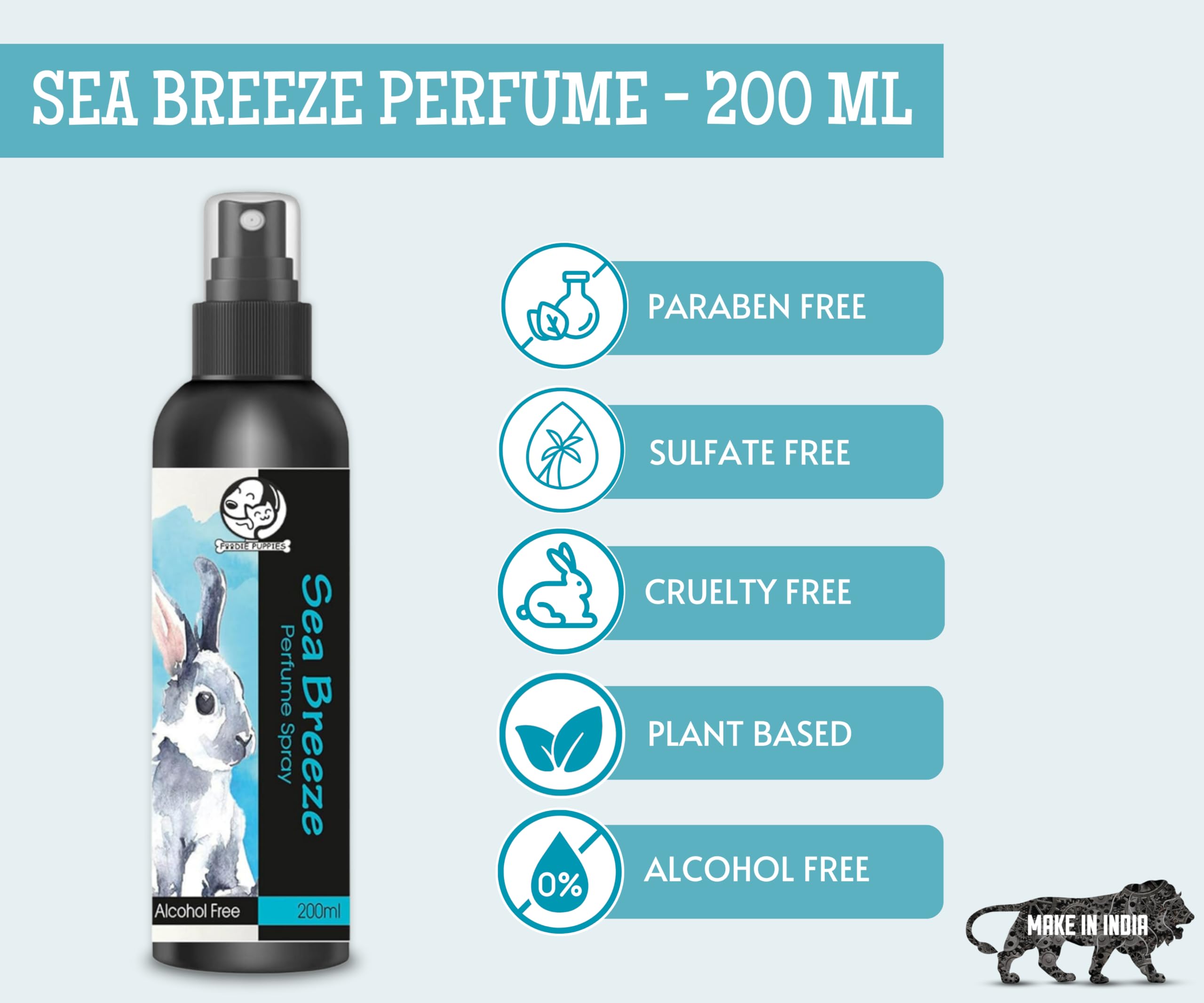 Foodie Puppies Sea Breeze Perfume Spray for Rabbits & Small Animals - 200 ml with Extract of Lavender and Aloe-Vera | Daily use Safe Deodorizer, Smell Perfume, Body Bad Odor Safe & Effective Pet-Friendly Formula 3