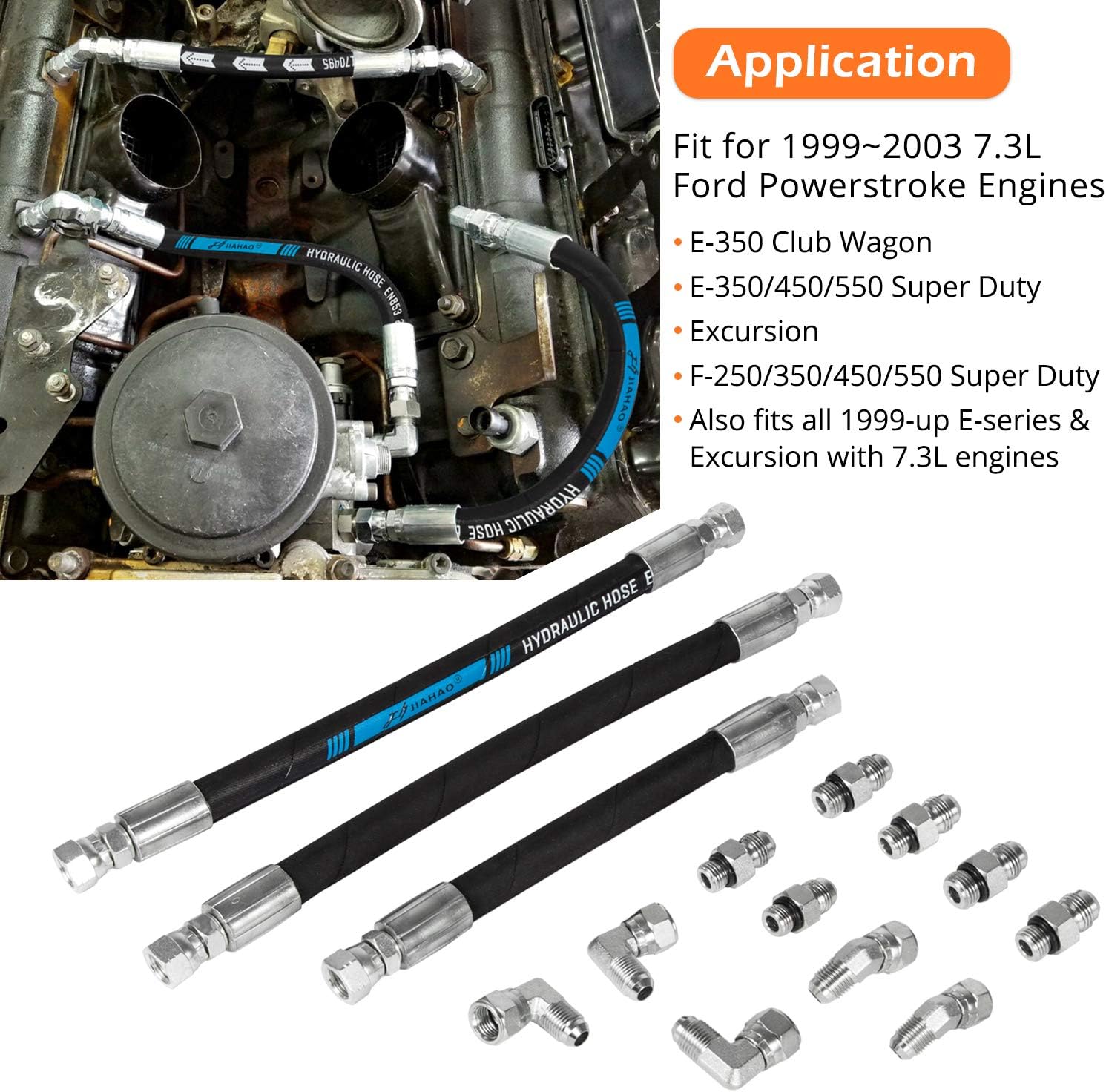 High Pressure Oil Pump HPOP Hoses Lines Kit & Crossover Line for 1999-2003 Ford 7.3L Powerstroke Diesel F250 F350 F450 F550 F650 F750 E350 E450 E550 Excursion YC3Z-9J323-E YC3Z-9J323-F F81Z-9J323-E