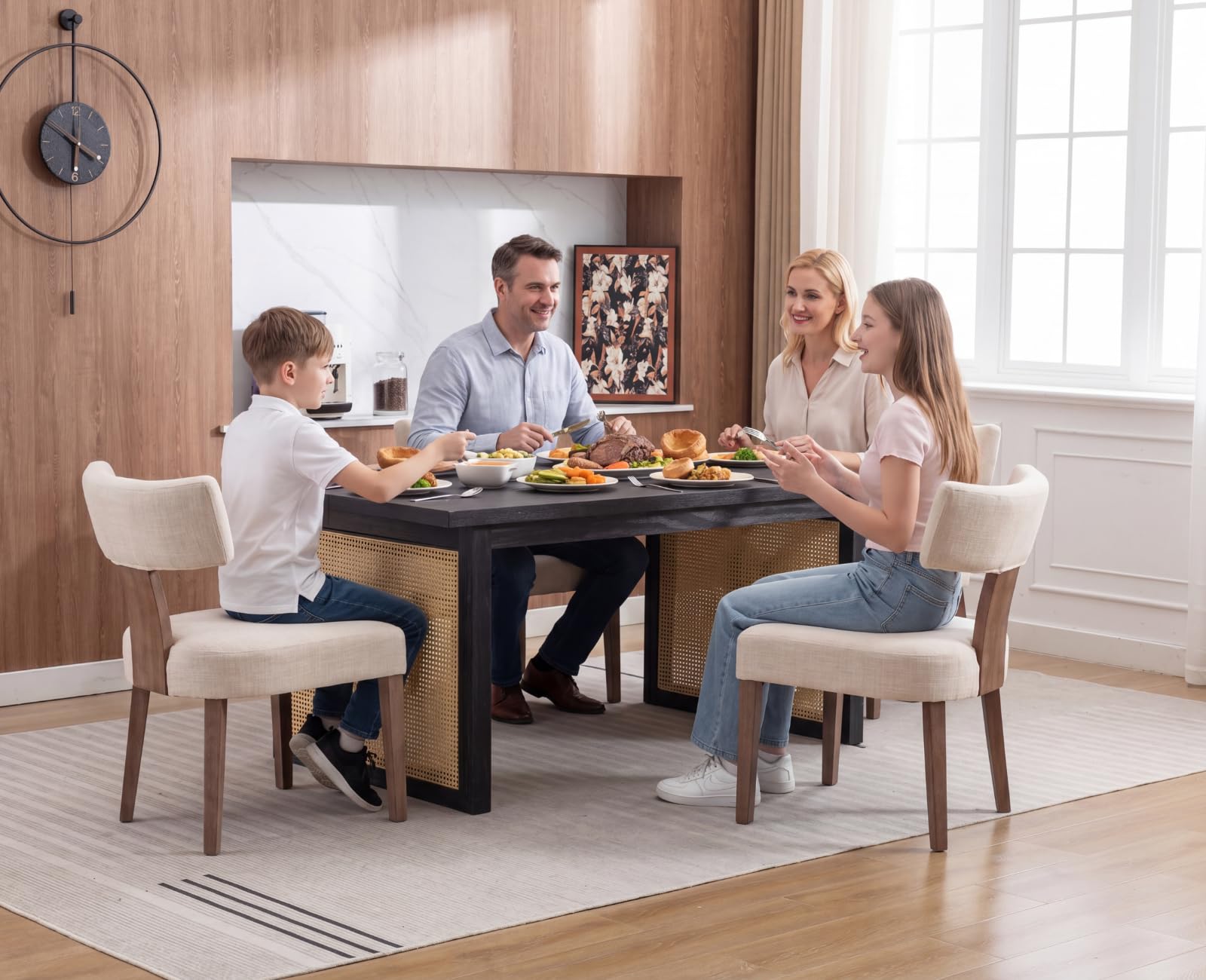 Ya-Home Juego de 2 Silla de Comedor Silla Cocina Marco de Madera,Beige | Asiento Tapizado de Lino, Patas de Madera Antideslizante, Respaldo Curvo, 15cm Cojin Grueso, para Hogar/Restaurante
