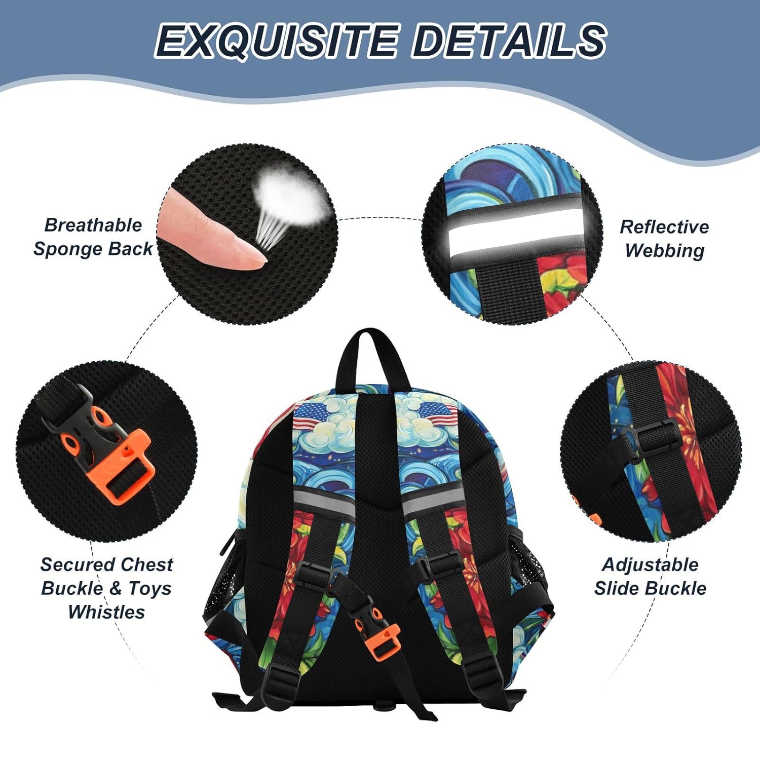 American Flower Hat Toddler Harness Backpack for Boys Girls 3-6 Years Kids Backpack with Anti Lost Safety Leash Baby Harness Bookbag for Preschool Travel Walking
