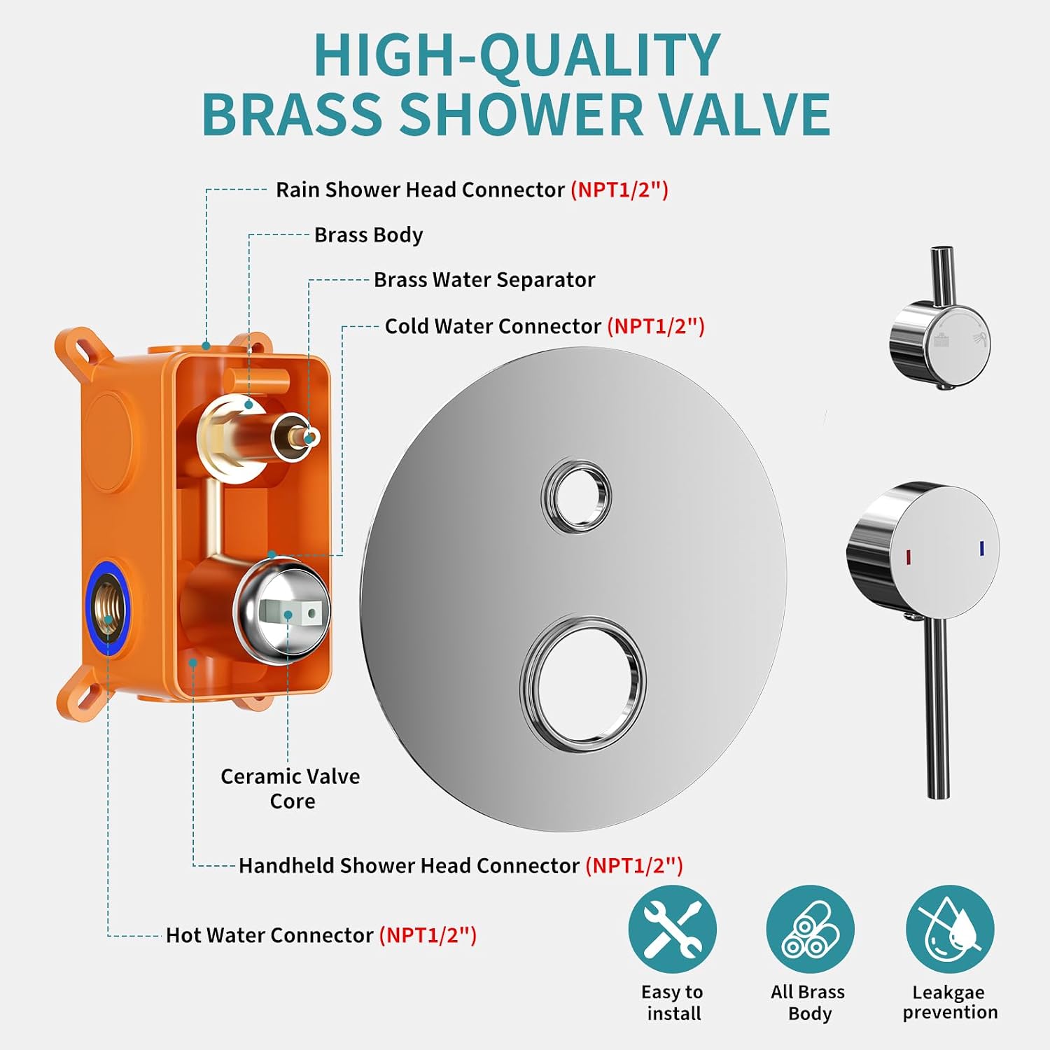 Shower Faucet Set,10-Inch Round Rainfall Showerhead with Dual-Function Handheld Spray,Brass Shower Valve Trim Kit,Wall Mounted Round Rain Shower System (Chrome)