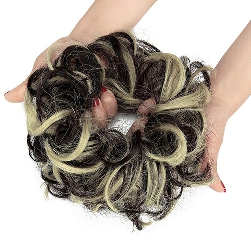 Vista 35 de Extensiones de cabello desordenado, coleta, peinado recogido, Moño, marrón, (dark brown mix ash blonde) marrón, (dark brown mix ash blonde),Mezcla