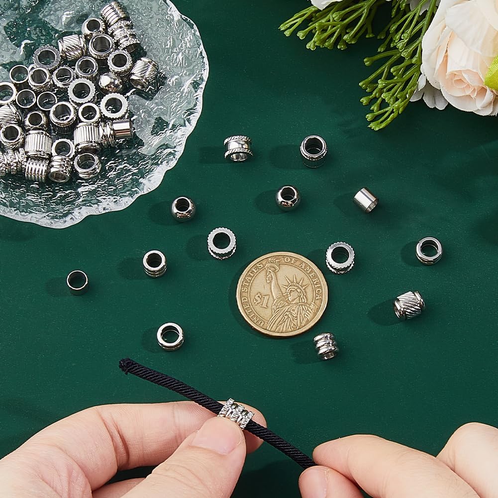 DICOSMETIC 100Pcs 10 Styles Stainless Steel European Bead 6-8mm Large Hole Beads Metal Column Beads Round Spacer Loose Bead for DIY Necklace Bracelet Earring Jewelry Making, Hole: 4-5.2mm - Image 3