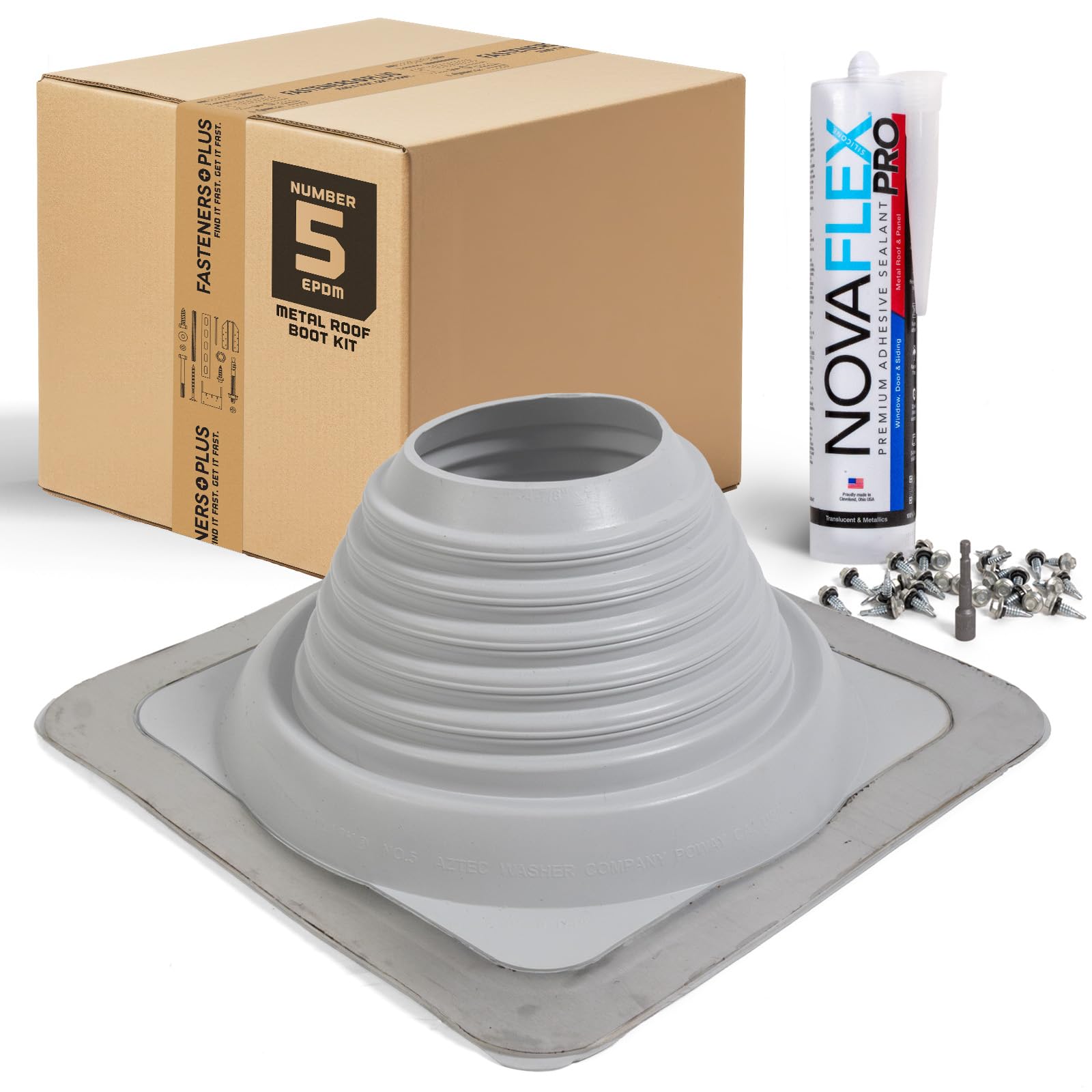 Fasteners Plus #5 Square EPDM Metal Roof Pipe Flashing Boot
