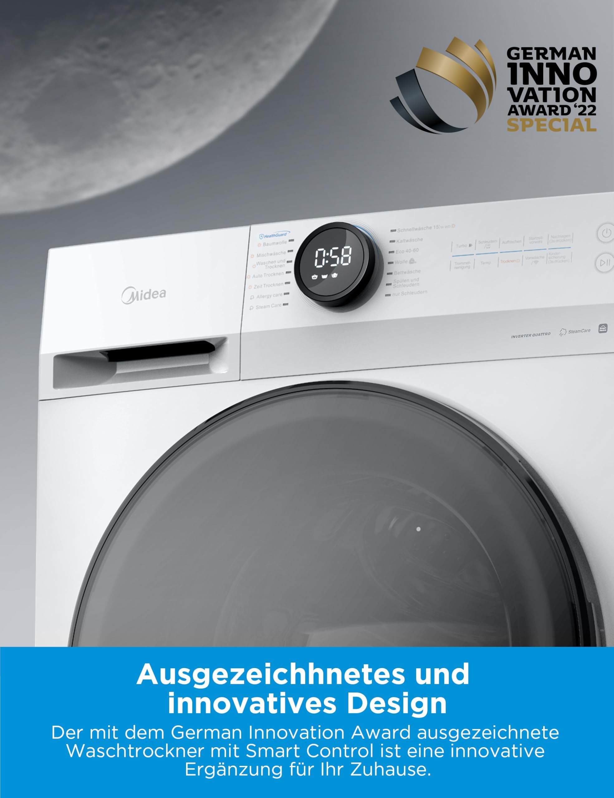 Midea Waschtrockner 8/6kg Waschen/Trocknen Inverter Motor MF200D86WB-14DAS