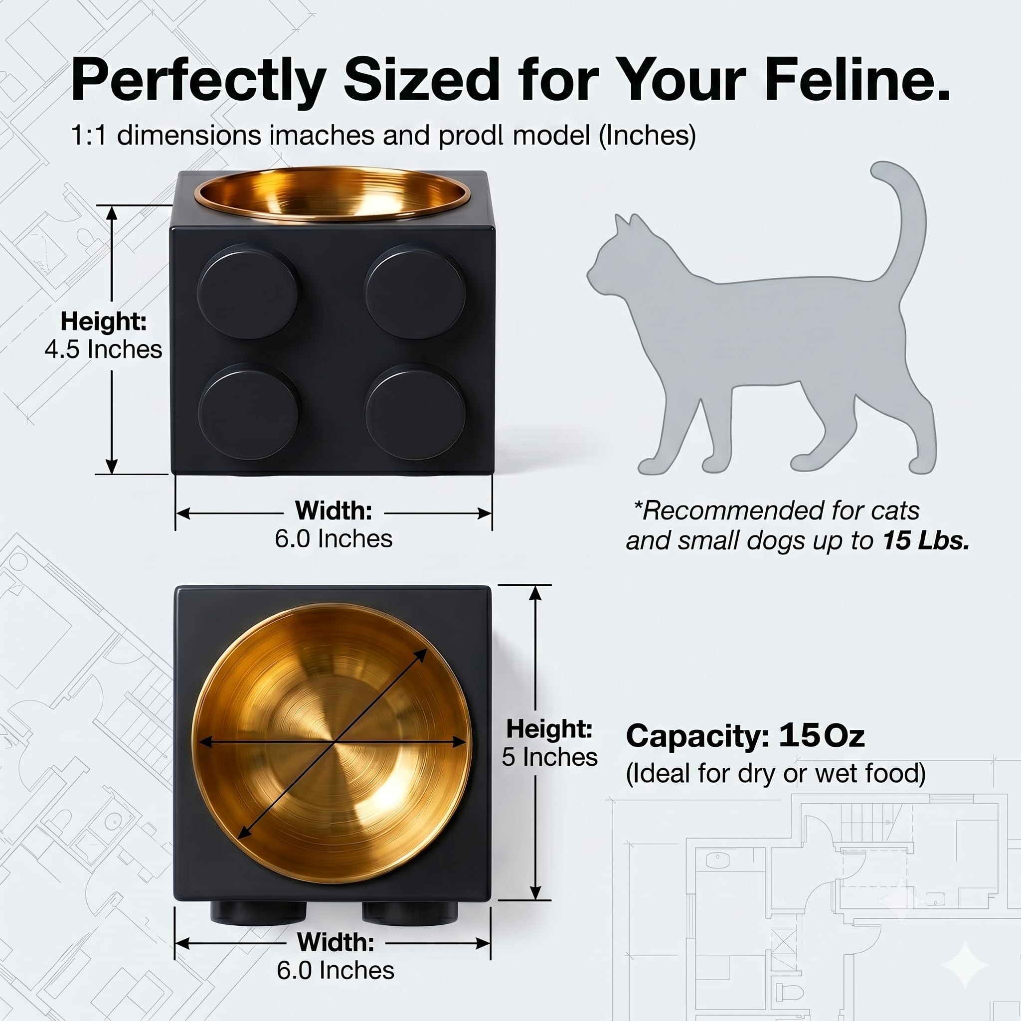 Set di ciotole rialzate per cani e gatti, ciotola rimovibile in acciaio inox 304, antiscivolo