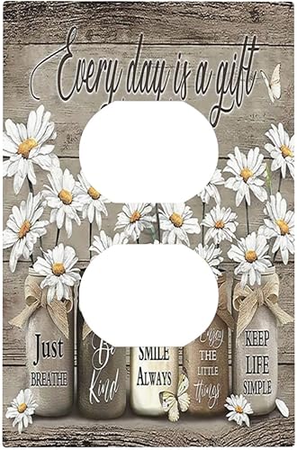 Miniatura 356 de Placa de pared dúplex de receptáculo de dispositivo de 1 gang de madera envejecida blanca gris con veta de tablón, cubierta de enchufe eléctrico de