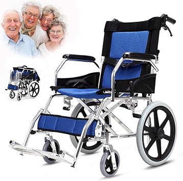 Light Weight Travel Wheelchairs for Adults Lightweight Foldable Portable Featherweight Wheelchair with Handbrakes, Collapsible Wheel Chairs for Traveling, 16 inch Wheels, Blue