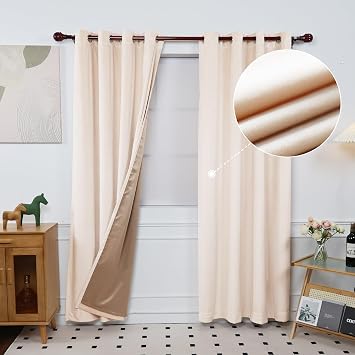 INLINAS 52W x 96L Inch Velvet Blackout Curtain - Luxurious Softness with Light Control, Thermal Insulated, Noise Reduction, Energy Saving Set of 2 Panels, Beige