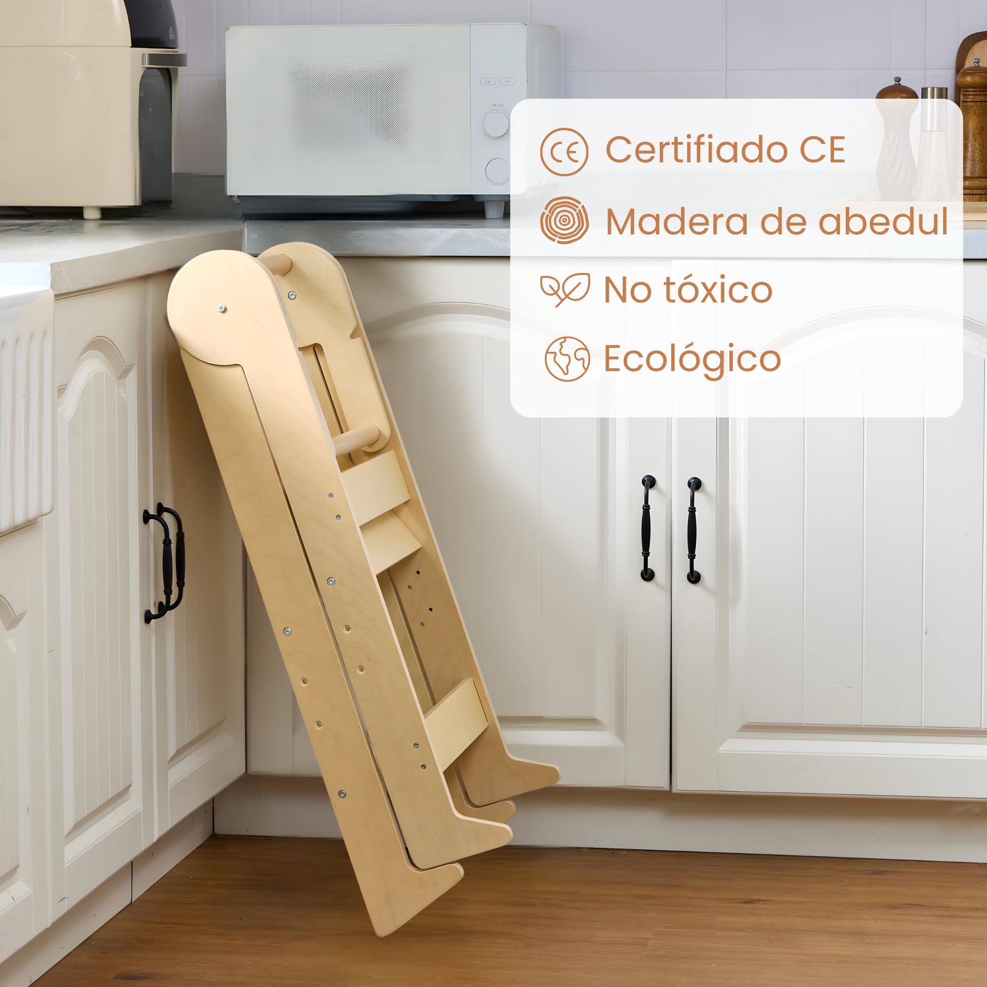 Torre de observación Montessori plegable compacta y ligera – Madera de abedul resistente a 80 kg – 3 alturas ajustables – Certificado CE y seguridad anti-Basculamento – Autonomía y movilidad – a