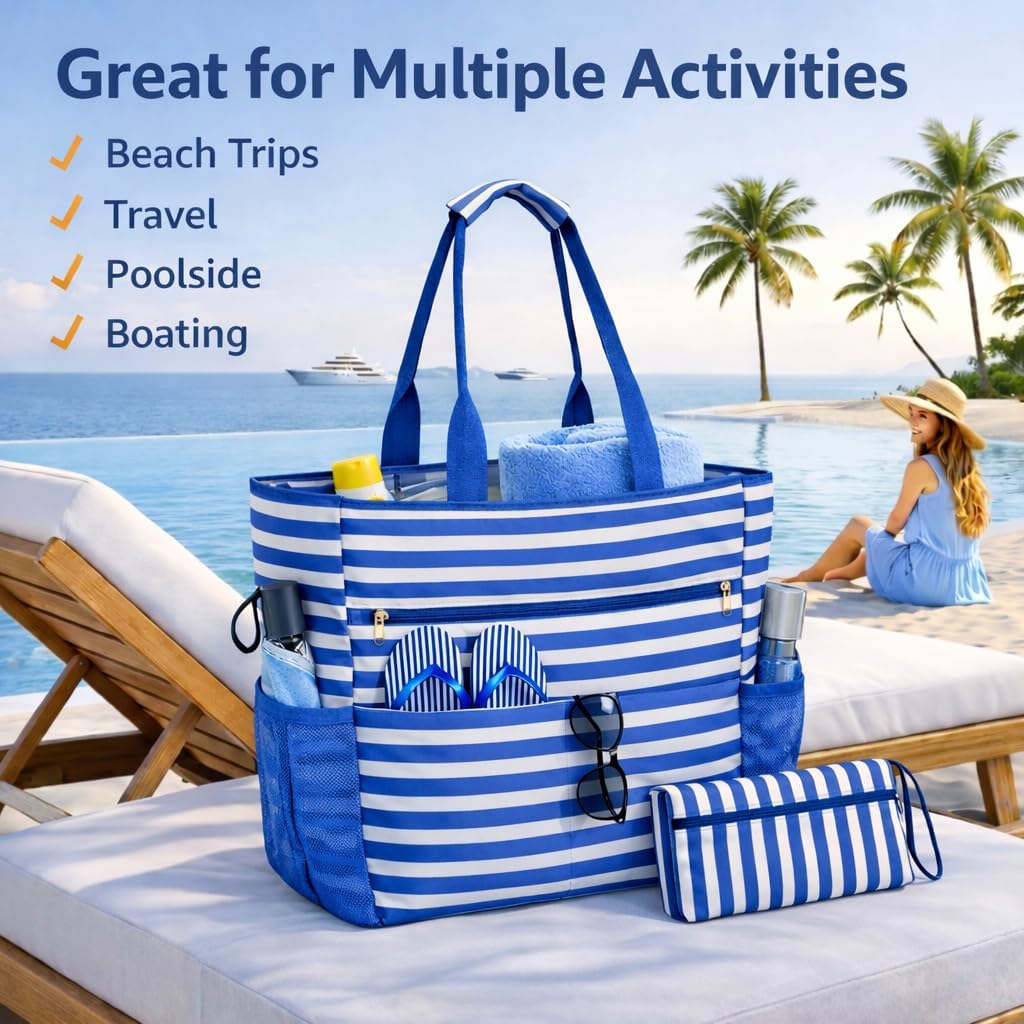 Waterproof Foldable Tote Bag for Travel – Large Carry-On with Zipper Pocket for Beach, Gym, Airplane & Weekend Trips
