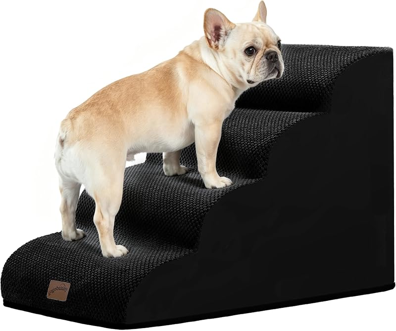 Escada para Cães e Gatos com 4 Degraus para Cama Alta gogobunny PS01, 50,04 cm, Preta