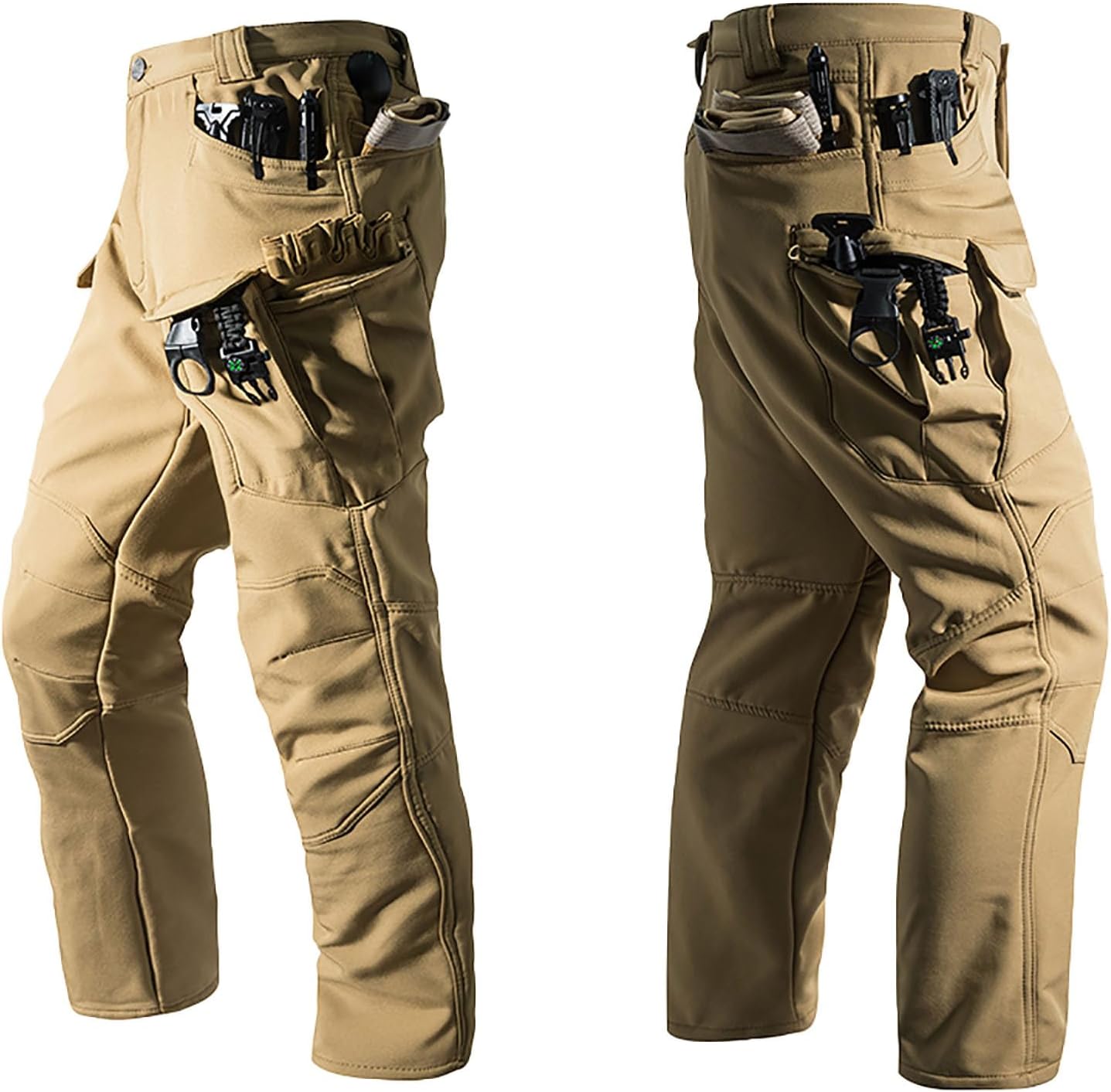 Mens Tactical Cargo Pants Waterproof Flexcamo Hiking Pants Outdoor Ripstop Hunting Fleece Lined Pants Multi Pockets