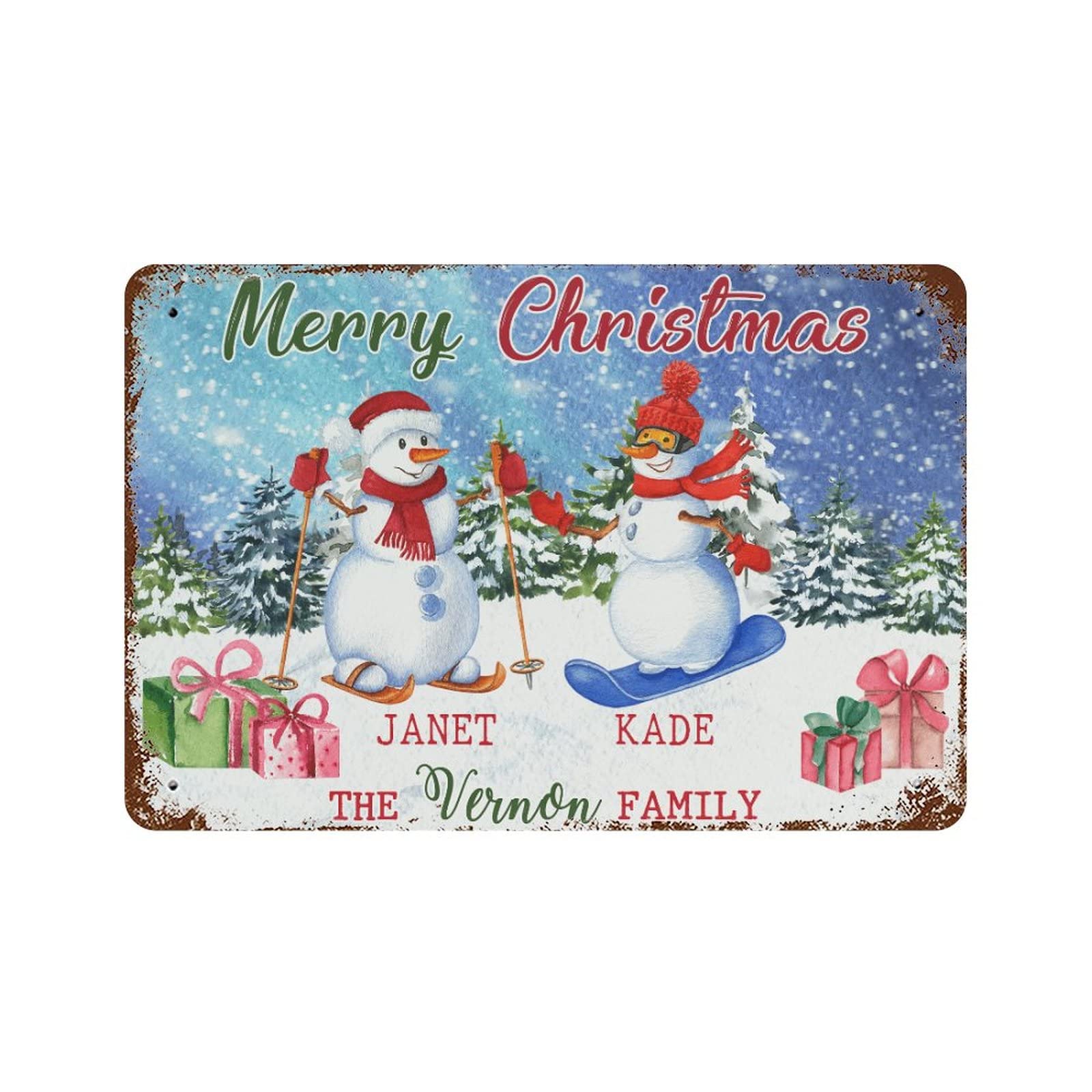 Panneau personnalisé en aluminium bonhomme de neige déco cuisine et bar à café Merry Christmas