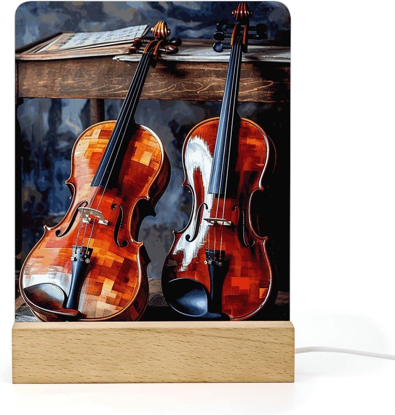 Violin and Cello Personalized Night Light Acrylic Bedside Decor Lamps Wooden LED Lights Display Pedestal Ideal Thanksgiving Christmas Day Birthday Gifts
