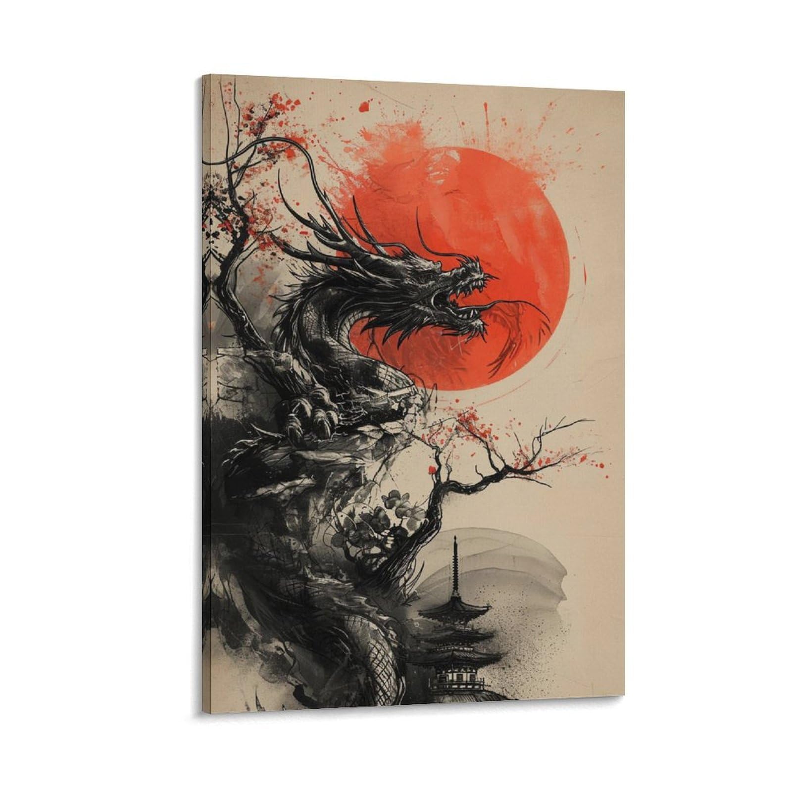 Amazon.co.jp: 絵画 ブラックドラゴンレッドサンアート水墨画