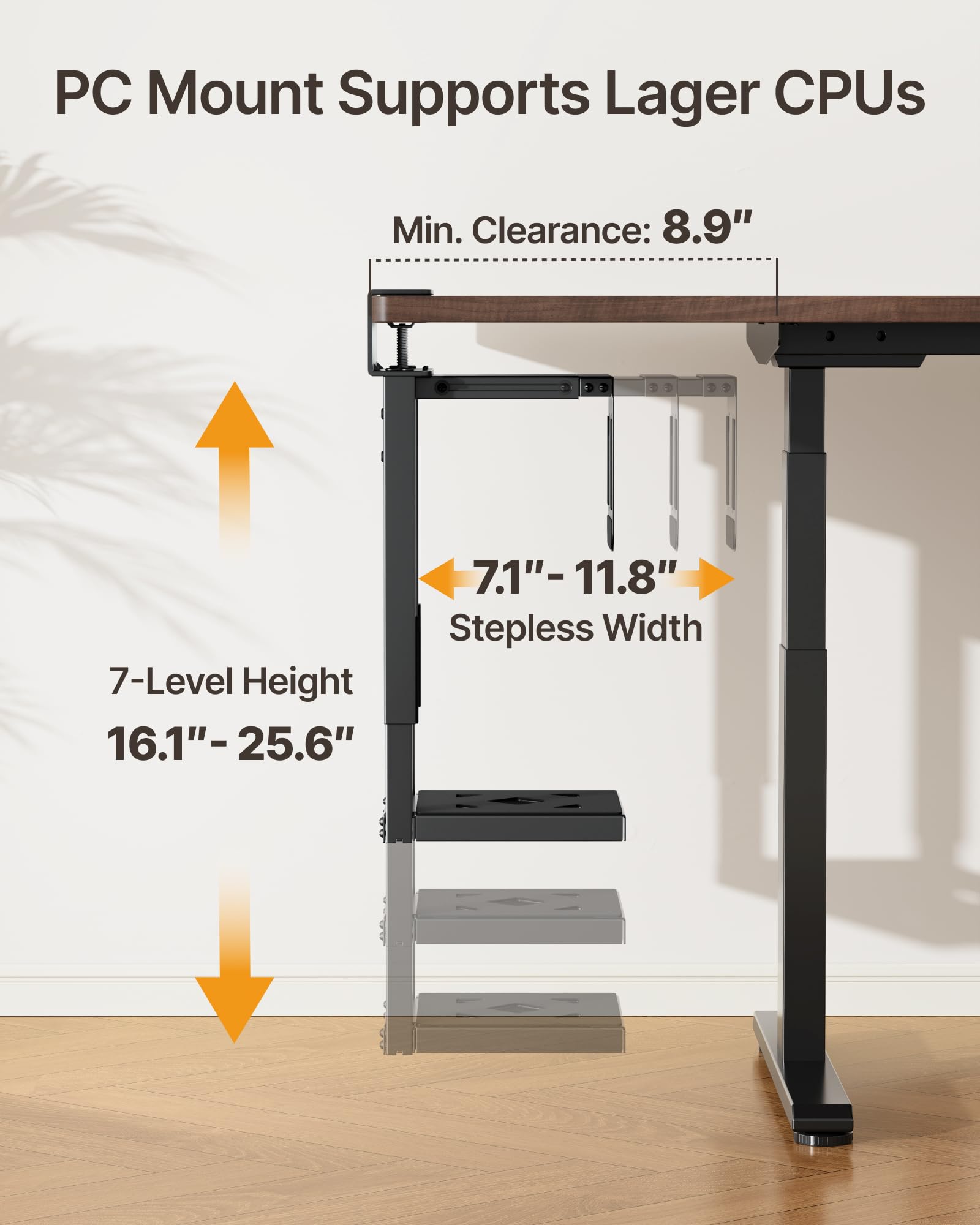 monTEK Robuste PC-Halterung für den Schreibtisch, ohne Bohren, verstellbare PC-Halterung mit Schutzpolstern, unterstützt bis zu 30 kg, 40,9 cm - 65 cm Höhe, ideal für Büro, Zuhause, Klassenzimmer