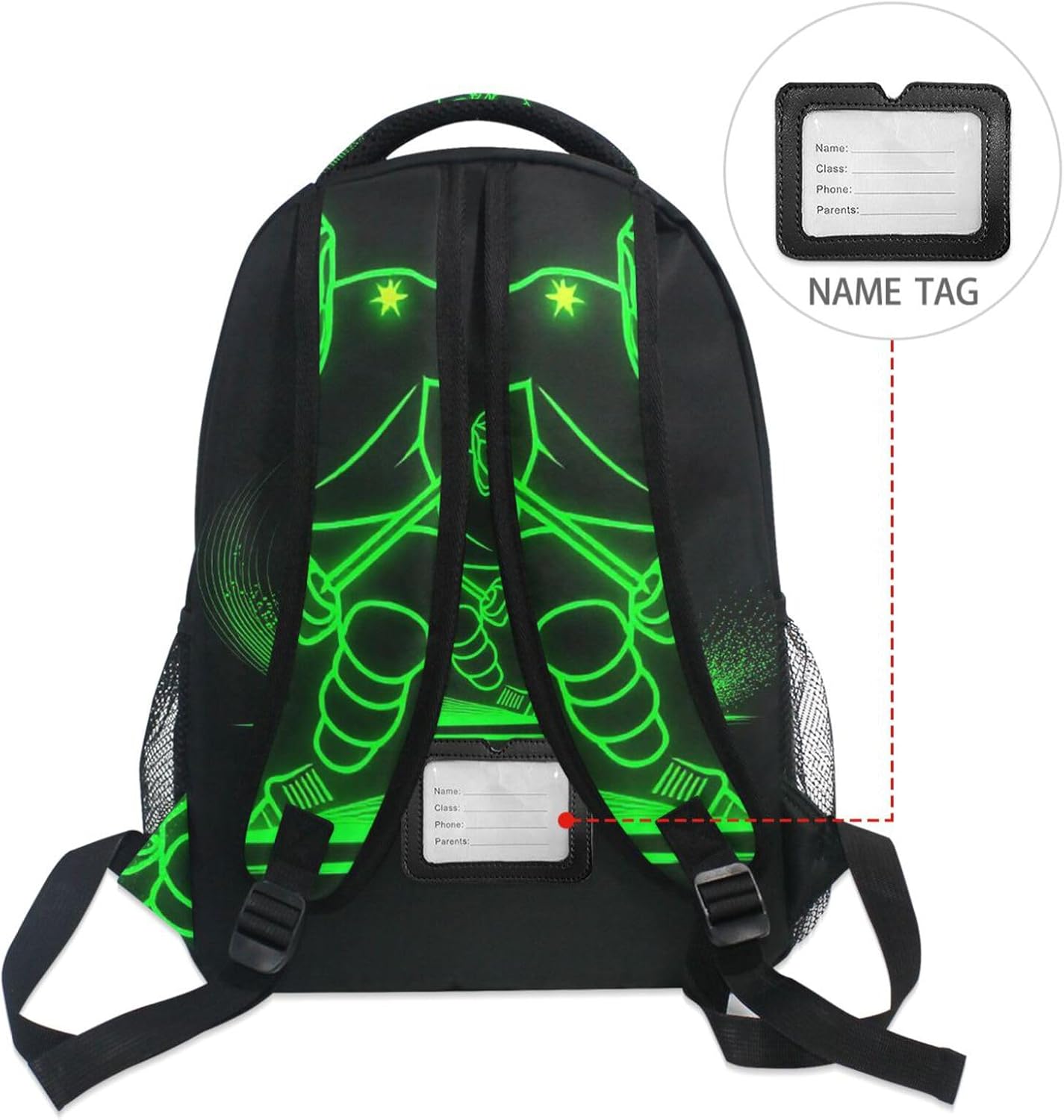 Pfrewn Kids Hockey Player Backpacks for Girls Boys Green Neon Hockey Sport Backpack for Students School 16"