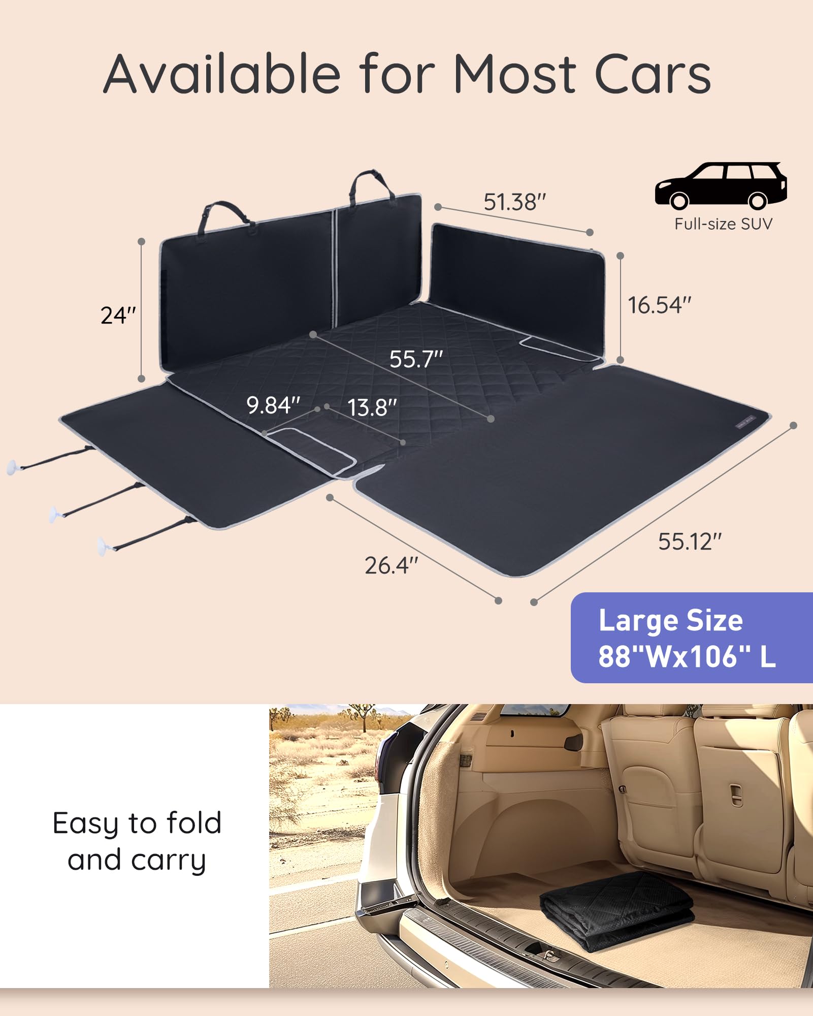 NOBLE DUCK SUV Cargo Liner Waterproof Scratch-Resistant for Dogs Pet Trunk Mat with Non-Slip Bumper Flap Protector Heavy-Duty Cover for Sedans SUV