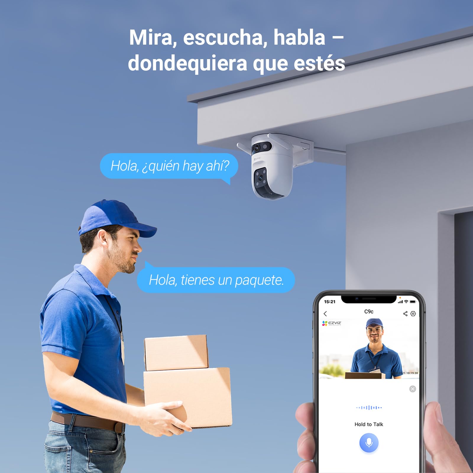 EZVIZ C9C Cámara de Vigilancia Exterior 2K con Doble Lente (3MP+3MP), Cobertura 360°, Visión Nocturna en Color, IA Detección de Personas y Vehículos, Audio Bidireccional, Compatible con Alexa