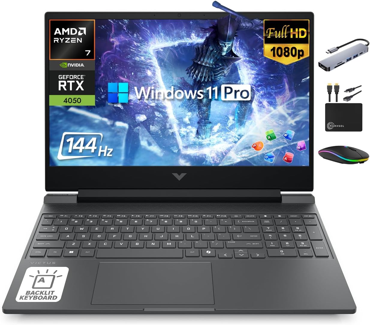 HP Victus 15.6" Gaming Laptop 144Hz 2025-2026 Business, AI Computer, Lifetime Office, Ryzen 7 7445HS, NVIDIA RTX 4050…