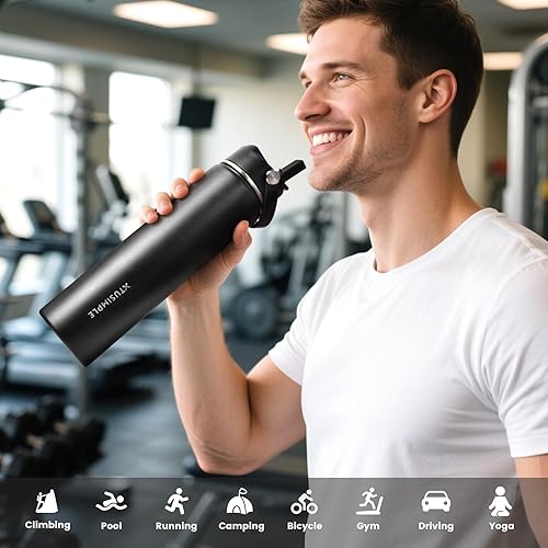 Miniatura 7 de Botella de agua de viaje aislada de 24 onzas, acero inoxidable, a prueba de fugas, mantiene el calor durante 12 horas y el frío durante 30 horas,