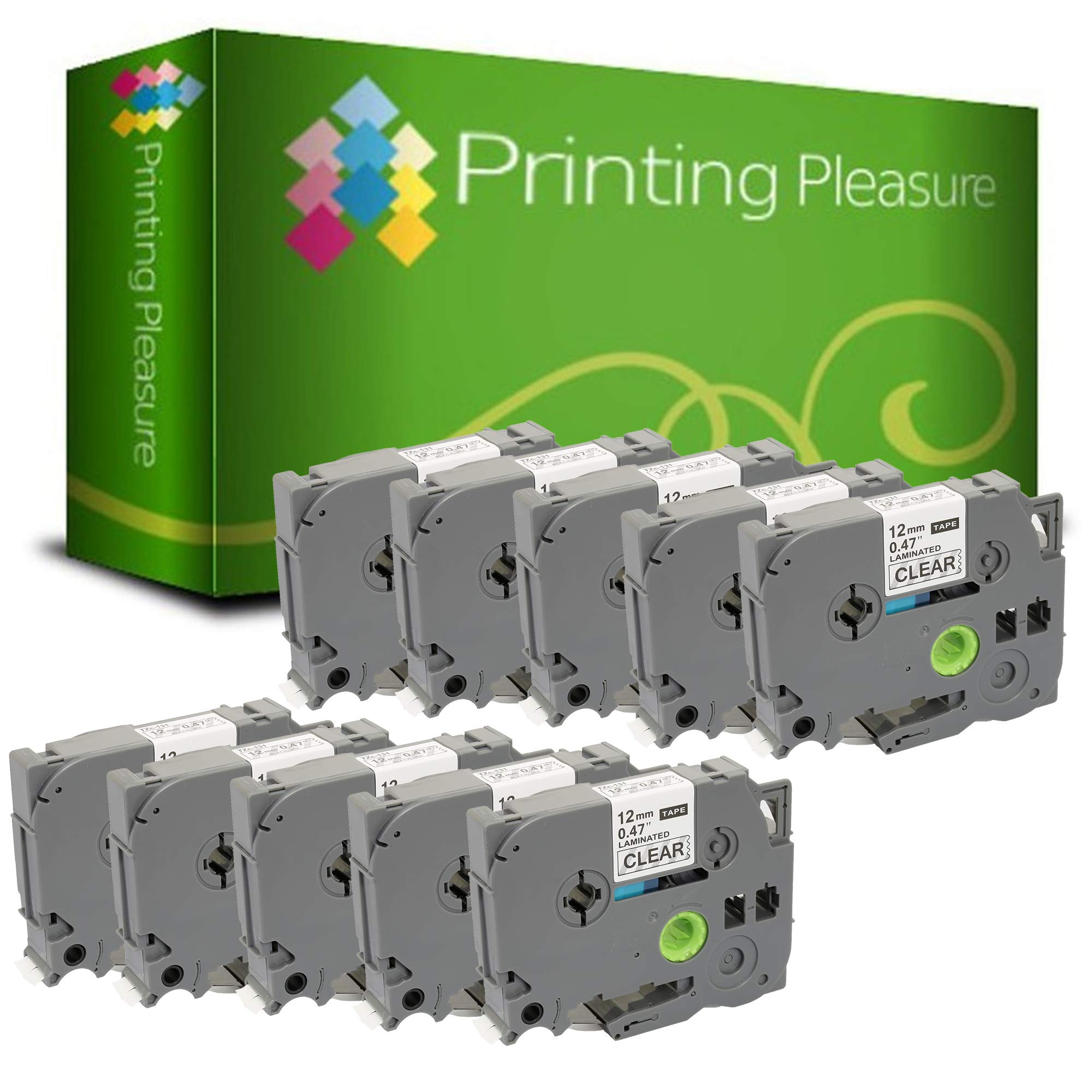 Printing Pleasure 10 x TZe-131 TZ-131 Black on Clear Label Tapes Compatible with P-Touch Label Printing Machines | 12mm x 8m