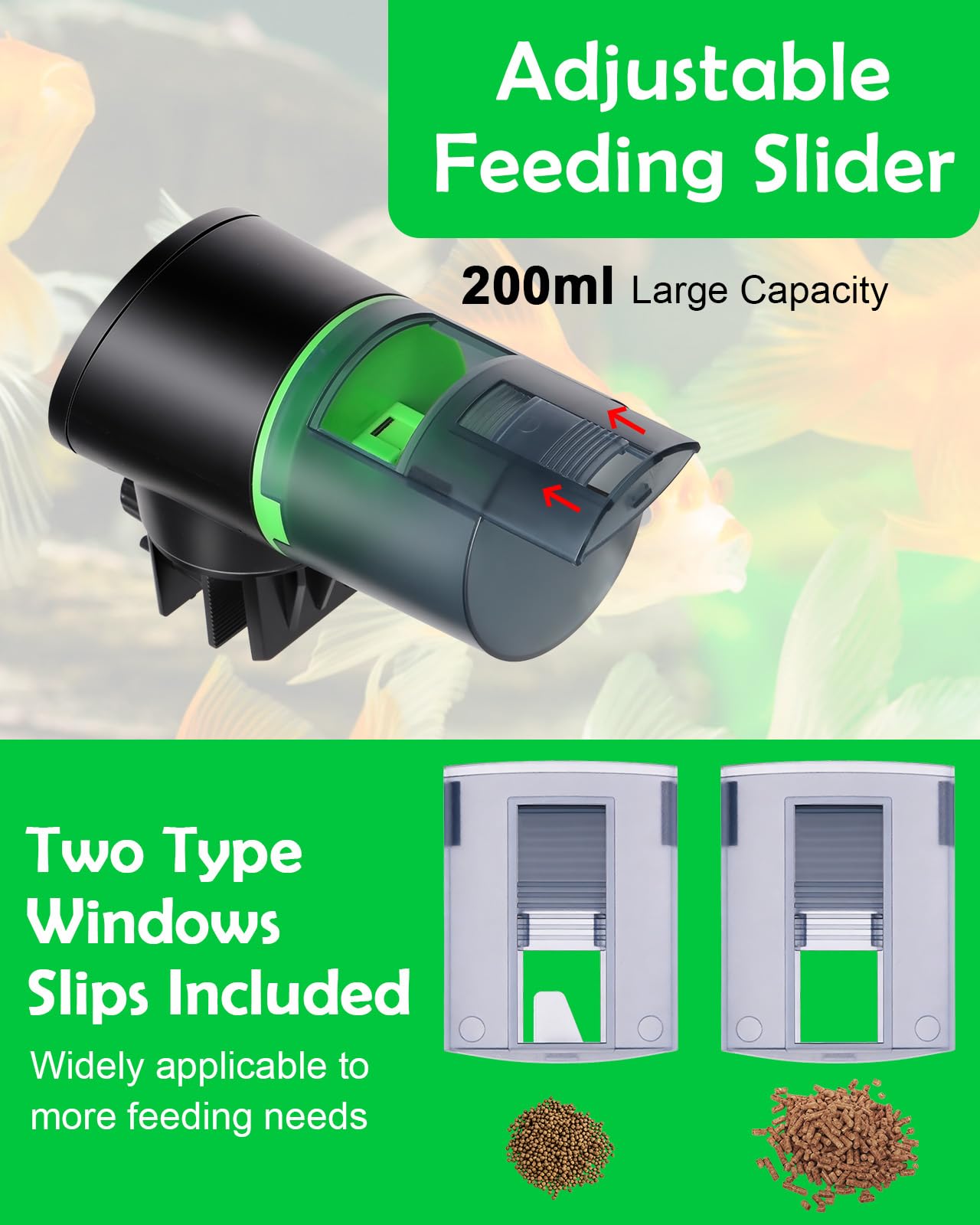 Petbank Mangiatoia Automatica Acquario - Mangiatoia Pesci Intervallo di alimentazione del pesce facile da impostare 12/24/48 ore con Cavo di USB Charger, Dispenser Cibo Pesci Automatico, Nero