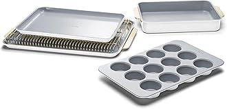 Caraway Nonstick Ceramic Bakeware Set (5 Pieces) - Baking Sheets, Assorted Baking Pans & Storage - Aluminized Steel Body - Non Toxic, PTFE & PFOA Free - White