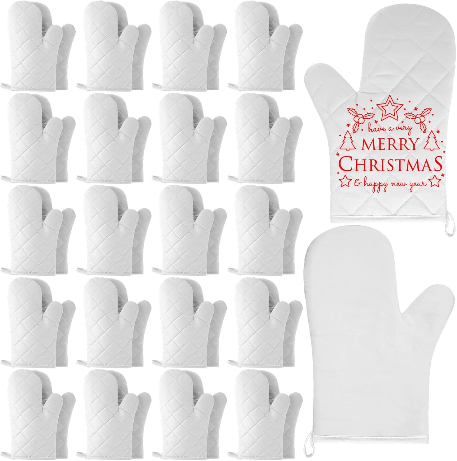 Hoolerry 20 Pcs Blank Sublimation Oven Mitts Bulk Heat Resistance Oven Gloves with Hanging Loops Long Heat Resistant Kitchen Gloves for Christmas DIY Kitchen Dining Baking Accessories