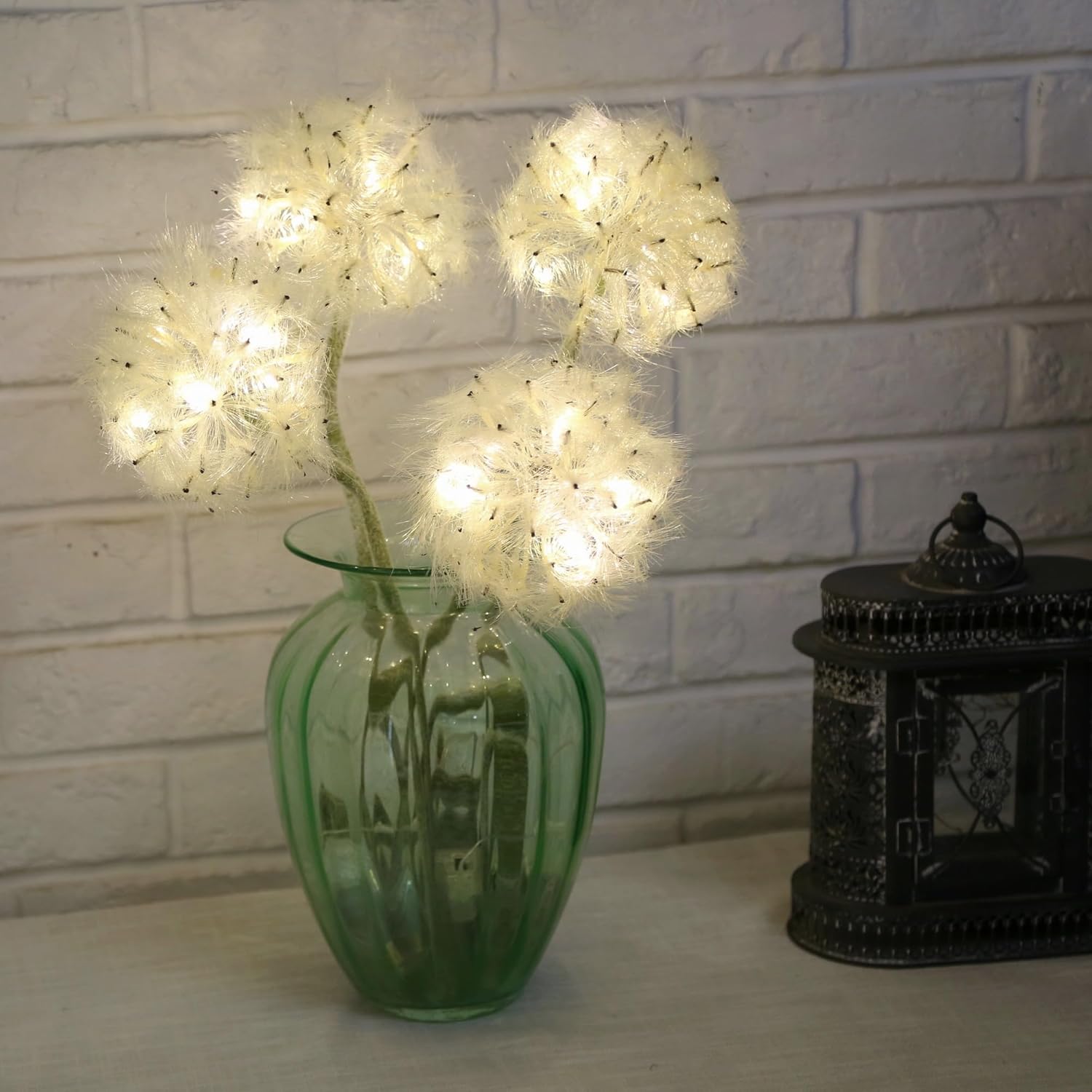 TOPIA Artificial Dandelion Flowers with LED Lights with Timer Faux Dandelion Wish Flowers for Christmas Decoration Home Decoration (4 Pcs) - Image 8