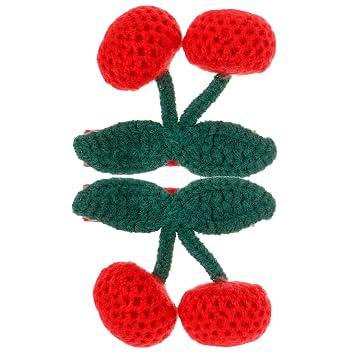 2 pcs Knitted Crochet Cherry Hair Clips for Cute Handmade Small Barrettes with Non Slip Hold Hair Accessories for Parties Birthdays and Ceremonies