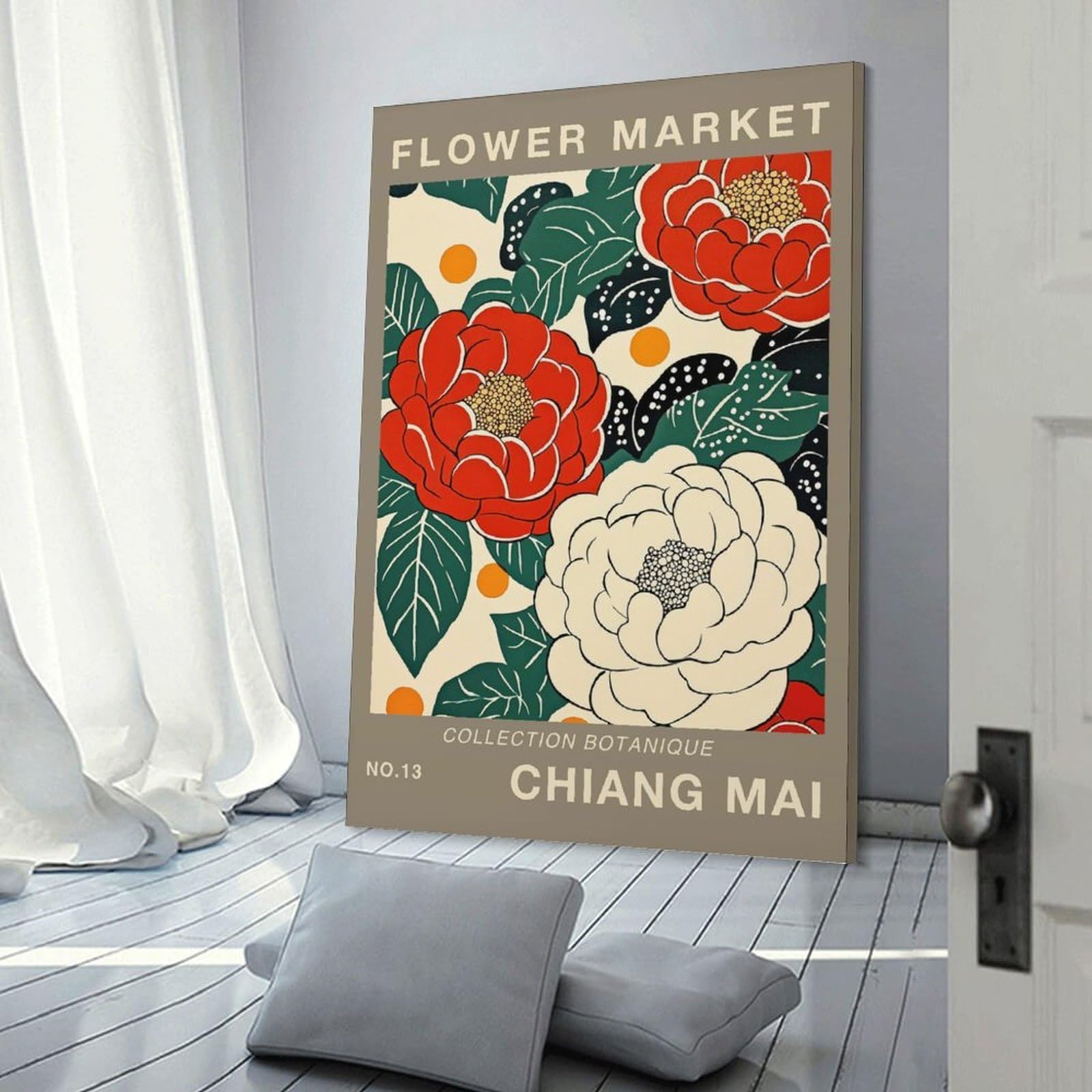 Junmoney Chiang Mai Flower Market Poster Canvas Wall Picture, 20x30inch(50x75cm), for Wall Displays, Bedrooms Or Room Updates, Wall Decor Suited to Curated Displays