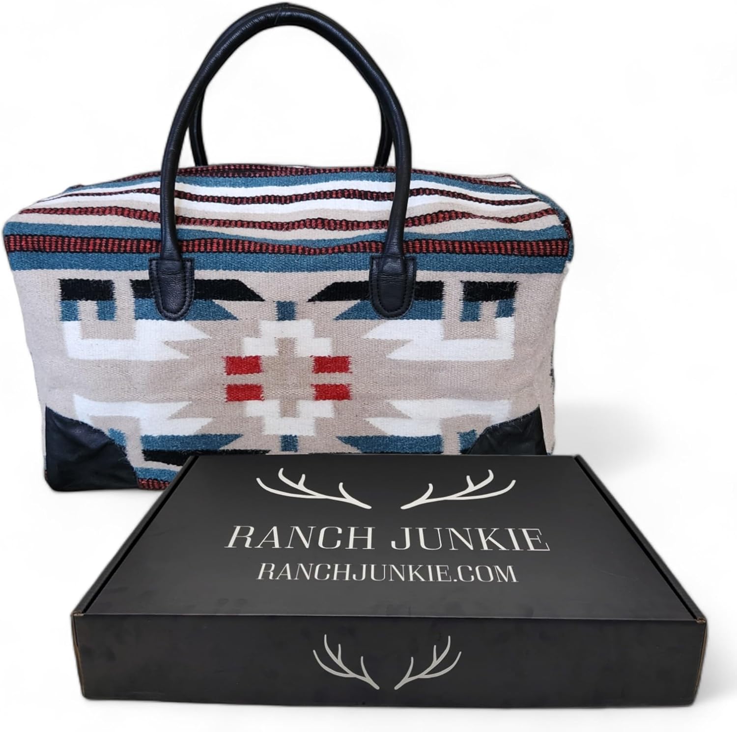 Aztec Large Weekender Southwestern Duffel Bag Saddle Blanket Bag 100% Leather Handles (Sahara) - Image 8