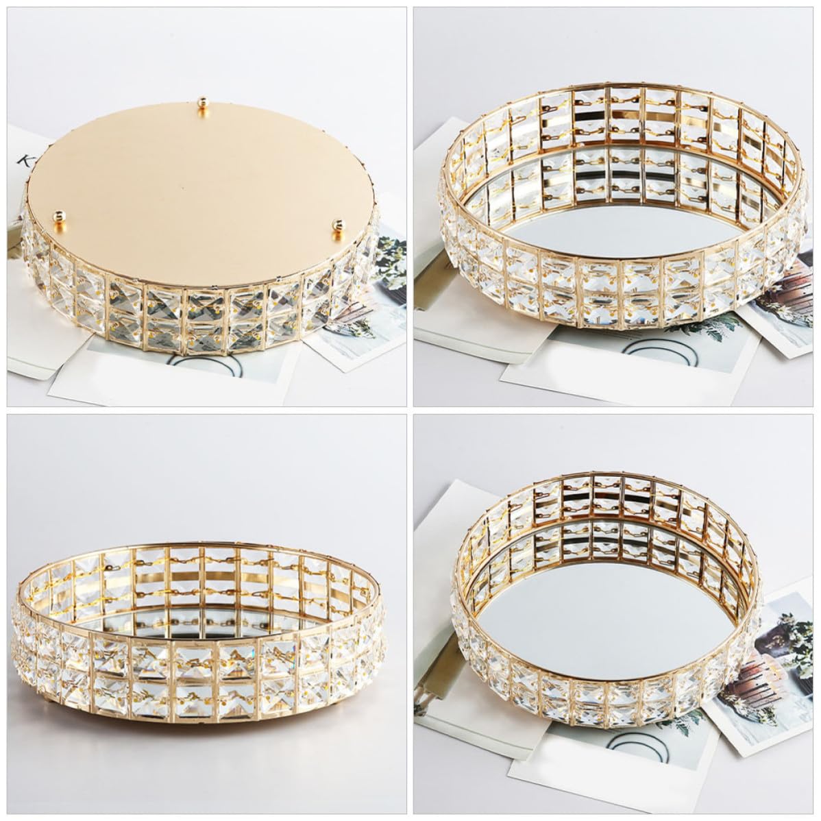 BETOOKY Bandeja Redonda Dorada de Hierro para Joyas y Cosméticos Superficie de Espejo, Textura de Calidad y Diseño Moderno para Decoración del Hogar