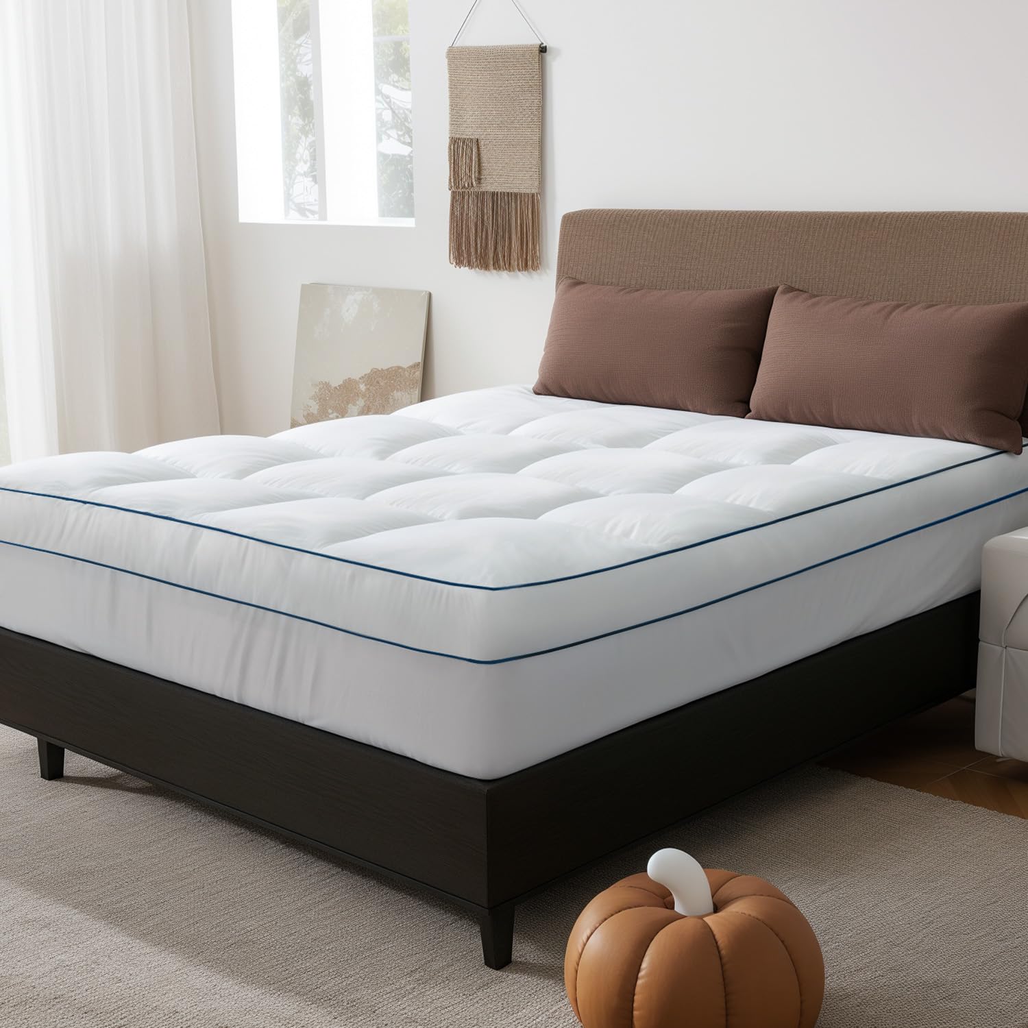 QUEEN ROSE Mattress Topper  Pillow Top Baffle Box Mattress Pad Cover, Deep Pocket, Extra Thick Soft Down Alternative Fill Mattress Protector, White
