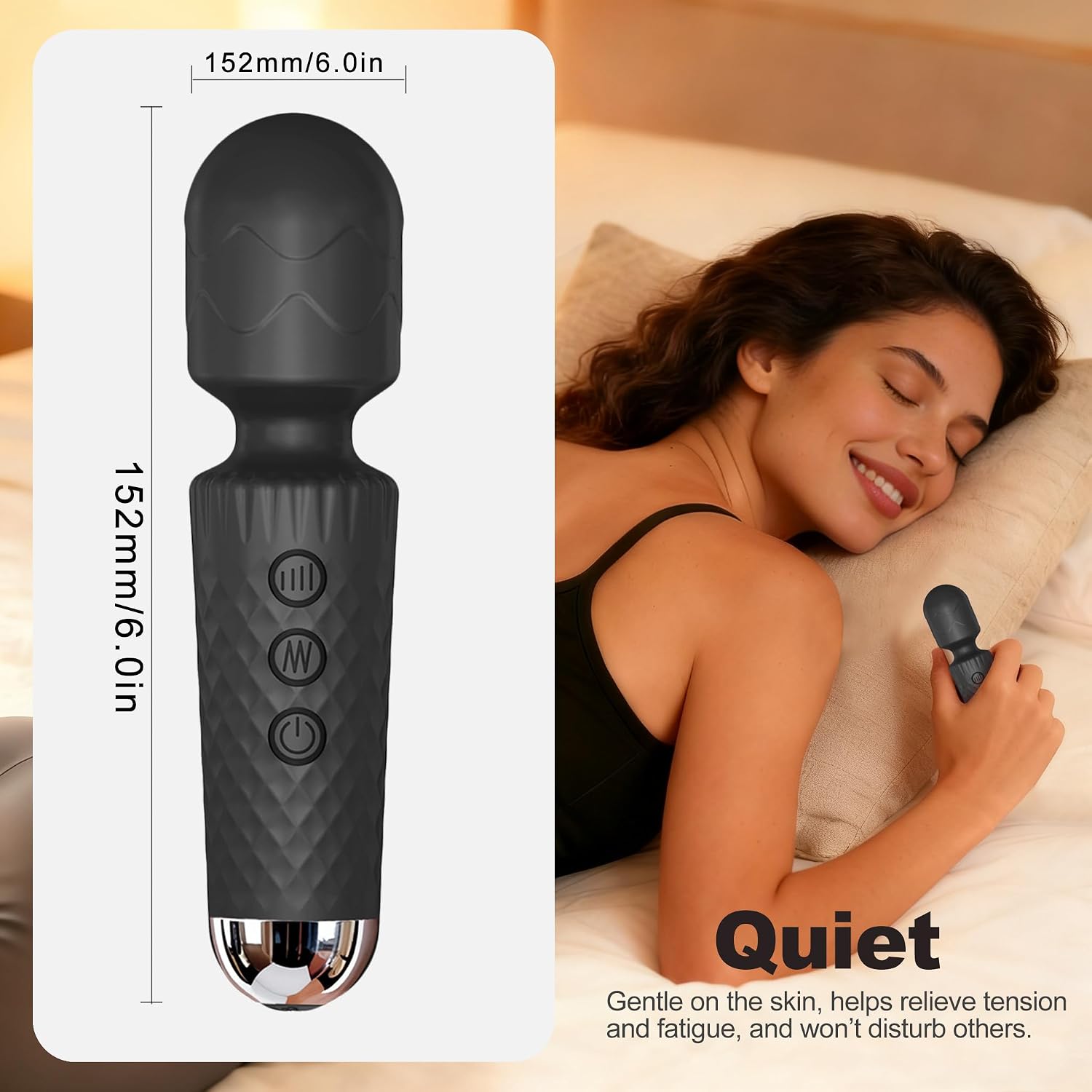Quiet Mini Personal Wand Massager for Men & Women, Waterproof USB Rechargeable, 20 Vibration Patterns 8 Speeds with Powerful Cordless Handheld Portable Body Massager for Relaxation (Black)