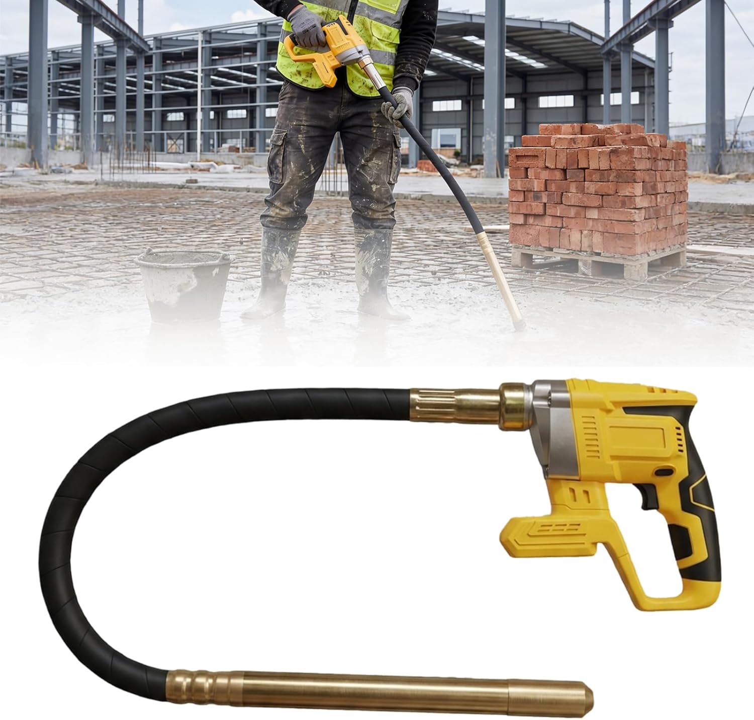 Cordless Concrete Vibrating Tool, 6000RPM Handheld Concrete Vibrator Compatible with Dewalt 20V Battery, 600W Mix Concrete Tool with 3.8ft Rod, for Remove Bubble and Mix Concrete, Bare Tool