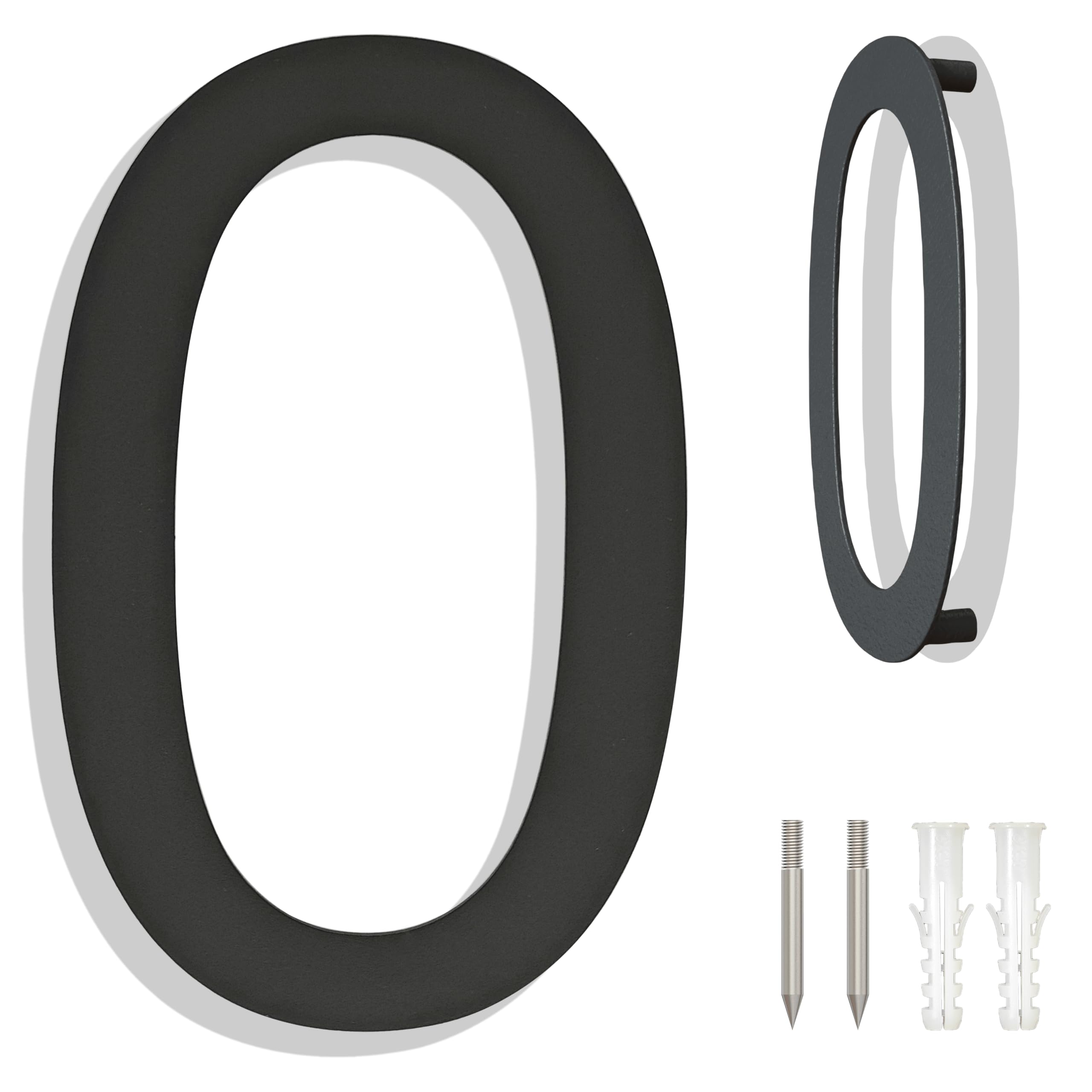 Ywonoby Stainless Steel House Numbers - Modern Floating Black Grey - 6 Inch Height - Arial Number 0, 6in 152mm