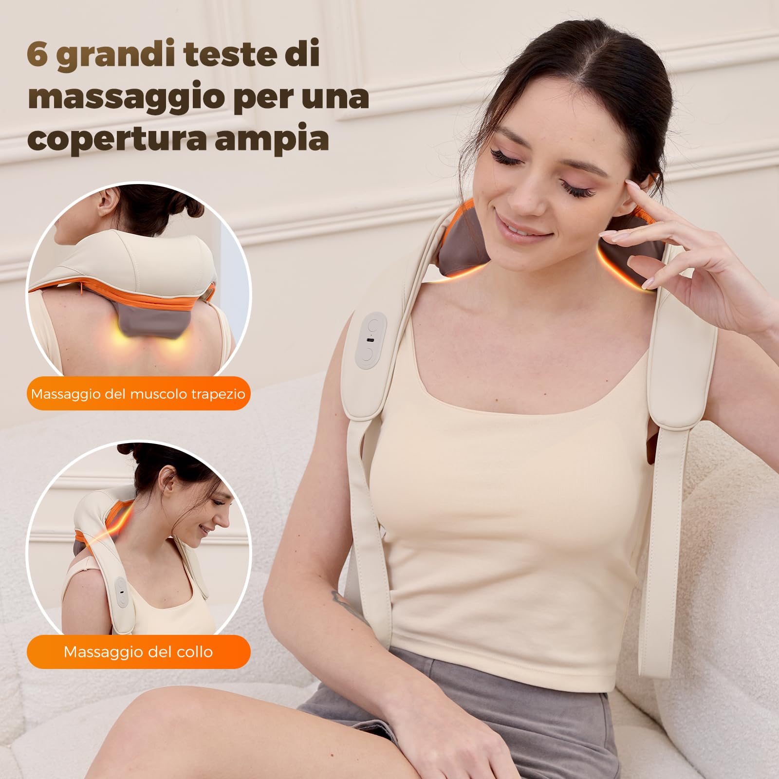 Massaggiatore per il collo con funzione riscaldante, massaggiatore Shiatsu senza fili con massaggio 4D dei tessuti profondi, per spalle, gambe, muscoli del corpo, sollievo