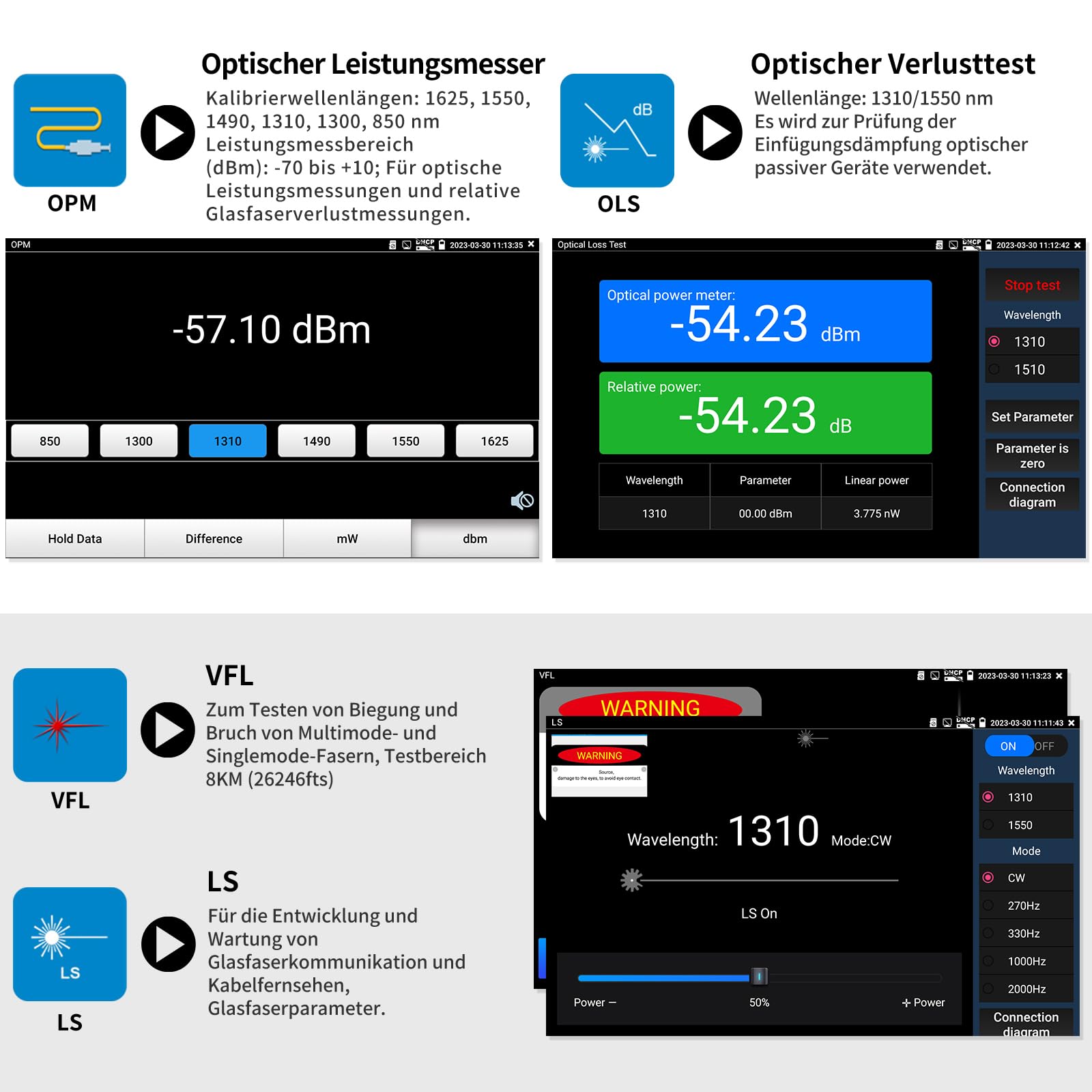 Henkion OTDR-Fasertester RSO-5500, 1310/1550 nm, 28/26 dB, 5,4 Zoll IPS Touchscreen, OTDR-Glasfasertest, VFL/OPM/LS/OLS, IP-Kameratester, FC UPC SC ST LC, Ereigniskarte, Kabeltest, Netzwerk-Tools