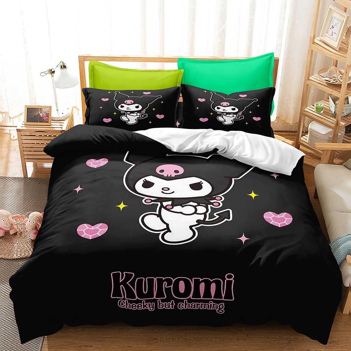 UOPEPIDB Cartoon Anime Kuromi Duvet Cover Bedding 3 Pcs