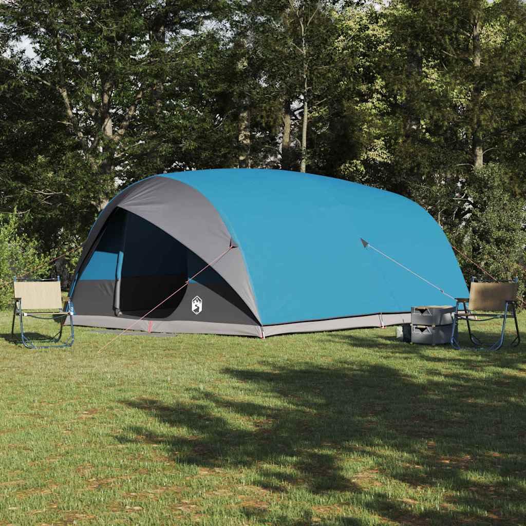Namiot tunelowy dla 10 osób, namiot kempingowy z portem elektrycznym, zawieszką świetlną i 2 drzwiami, wodoszczelny namiot outdoorowy, 500 x 348 x 200 cm, niebieski