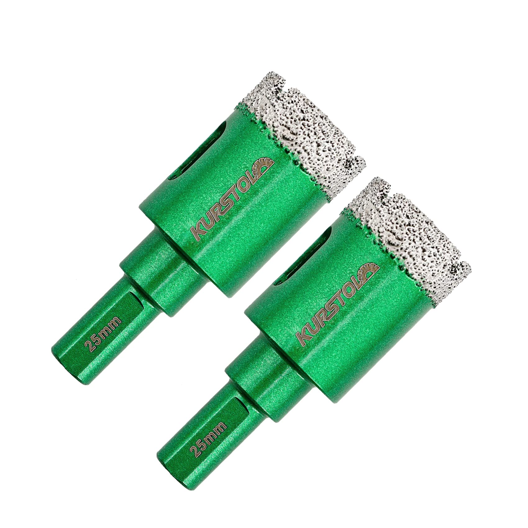 2-Pack 1 Inch (25mm) Dry Diamond Drill Bits - Vacuum Brazed Triangle Shank For Tile, Ceramic, Granite