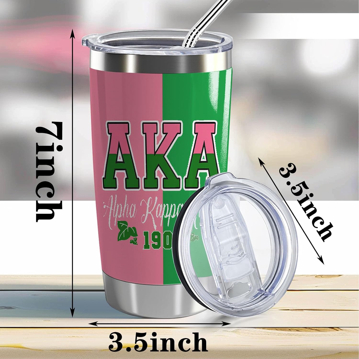 AKA Sorority Gifts for Women, AKA Paraphernalia Tumbler 20 oz, 1908 Pink Green Idea Gifts for Women Girl Sisters, Stainless Steel Insulated Tumbler with Straw and Lid (aka pink+green) - Image 2