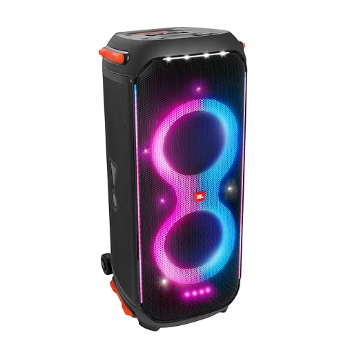 JBL PartyBox 710 -Party Speaker with Powerful Sound, Built-in Lights and Extra Deep Bass, IPX4 Splash Proof, App/Bluetooth Connectivity, Made for Everywhere a Handle Wheels (Black)