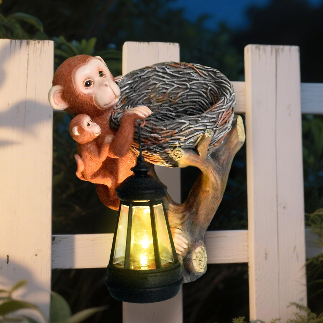 Solar Mother Baby Monkey Statue Tree Hugger Outdoor Garden Decor Yard Art Hanging Sculptures Home Patio Ornaments Cute Animal Figurine Light Decorations Unique Gifts