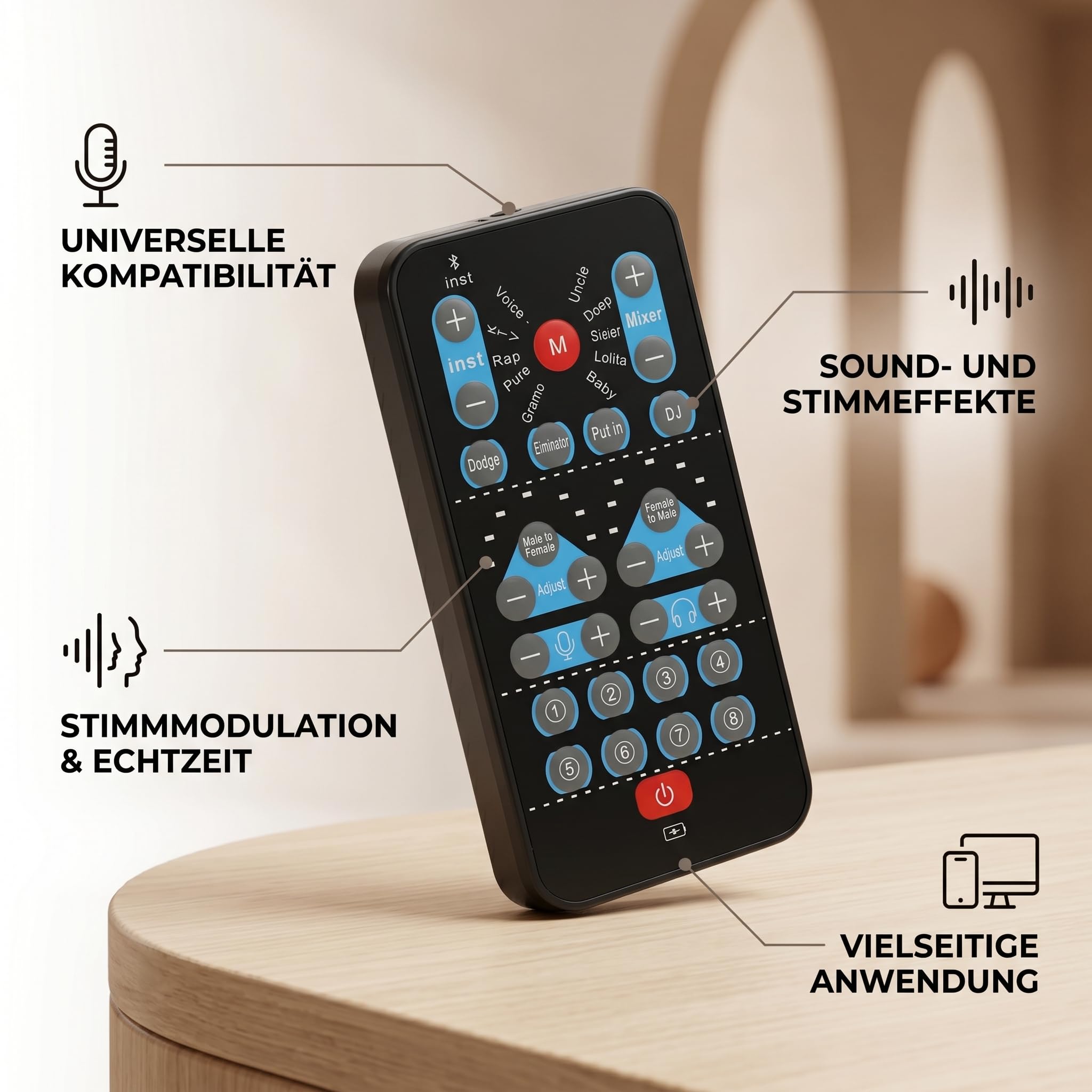 Stimmenverzerrer, Sprachwechsler mit Mikrofon 8 Soundeffekte Sprachwechselgerät Gaming Voice Changer Sound Live Soundkarte Unterstützt Mehrere Sprachen